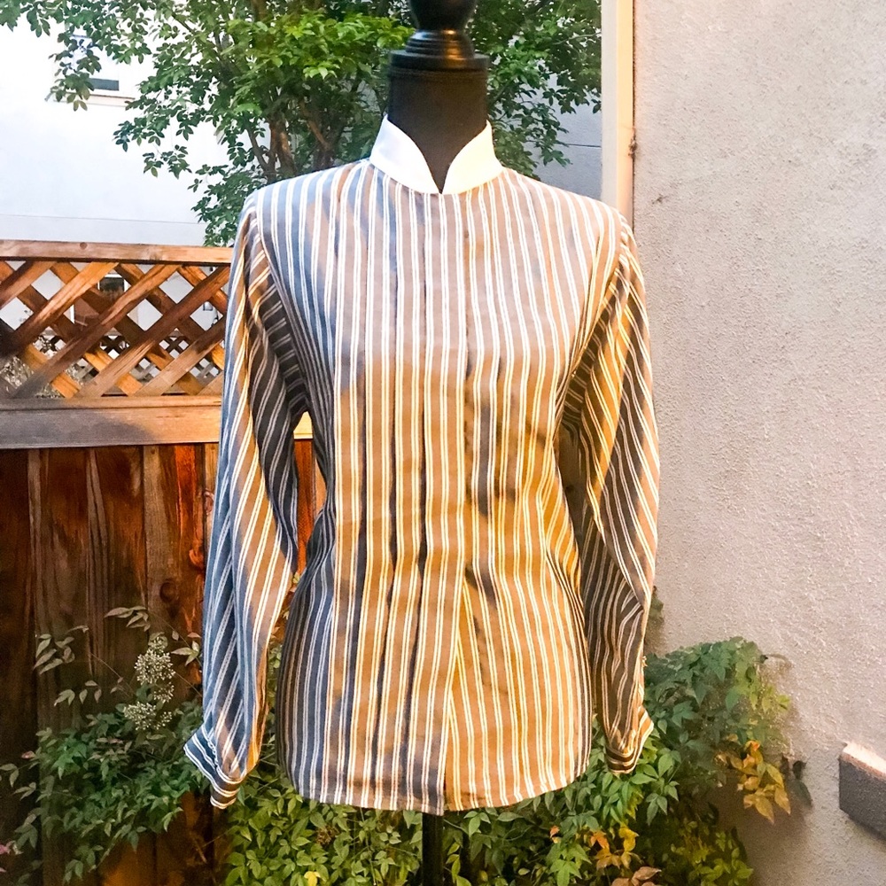 Vintage OSCAR DE LA RENTA  COUTURE Striped Blouse